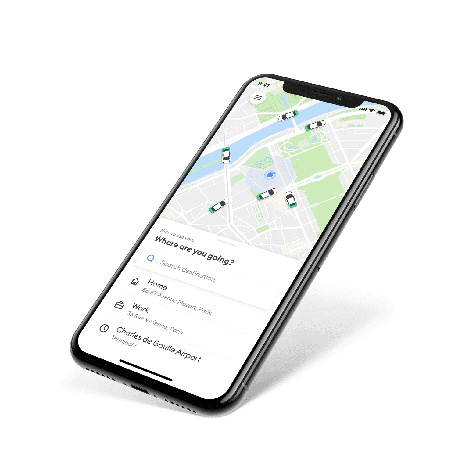 Taxilit app showing nearby drivers on a map